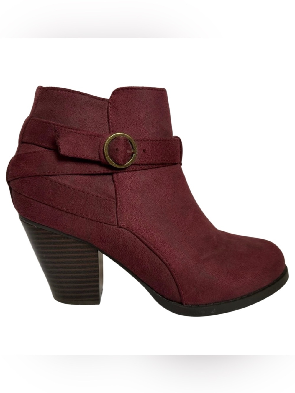 JustFab Burgundy Ankle Booties Block Heel Buckle Strap Size 7